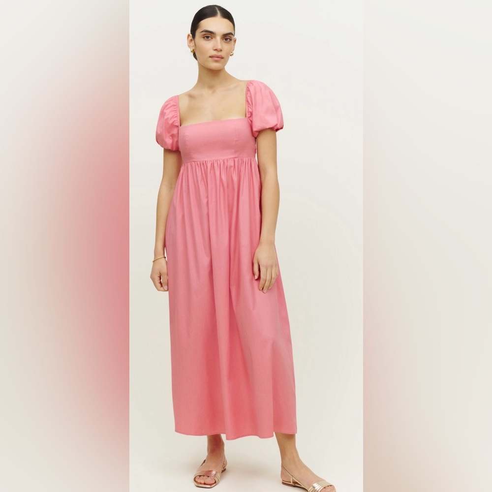 Reformation NWOT Aurelia Dress Empire Waist Puff Sleeve‎ Pink Coral Maxi Dress 6